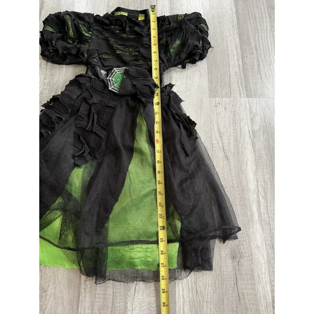 Spooked Witches Dress Costume Girls M (5-6) Green & Black With Spider Belt